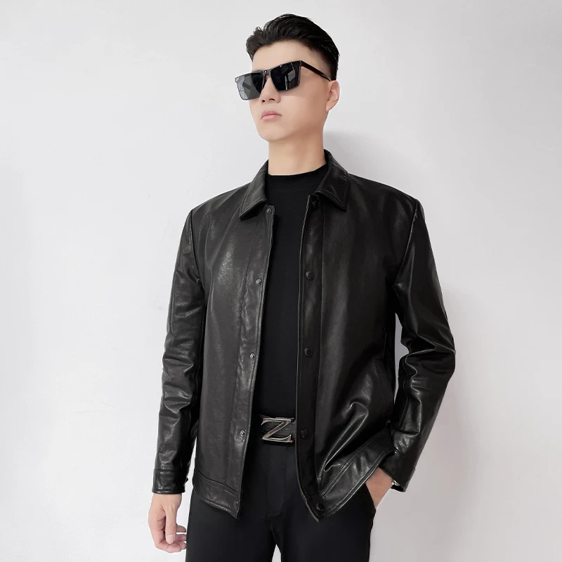 男士皮衣真皮小山羊皮中老年皮夹克外套休闲皮衣男款真皮皮夹克