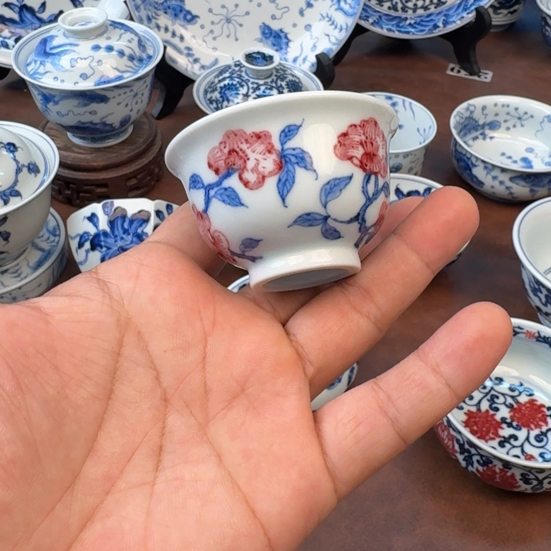 陶摆件釉里红山茶花福利福利
