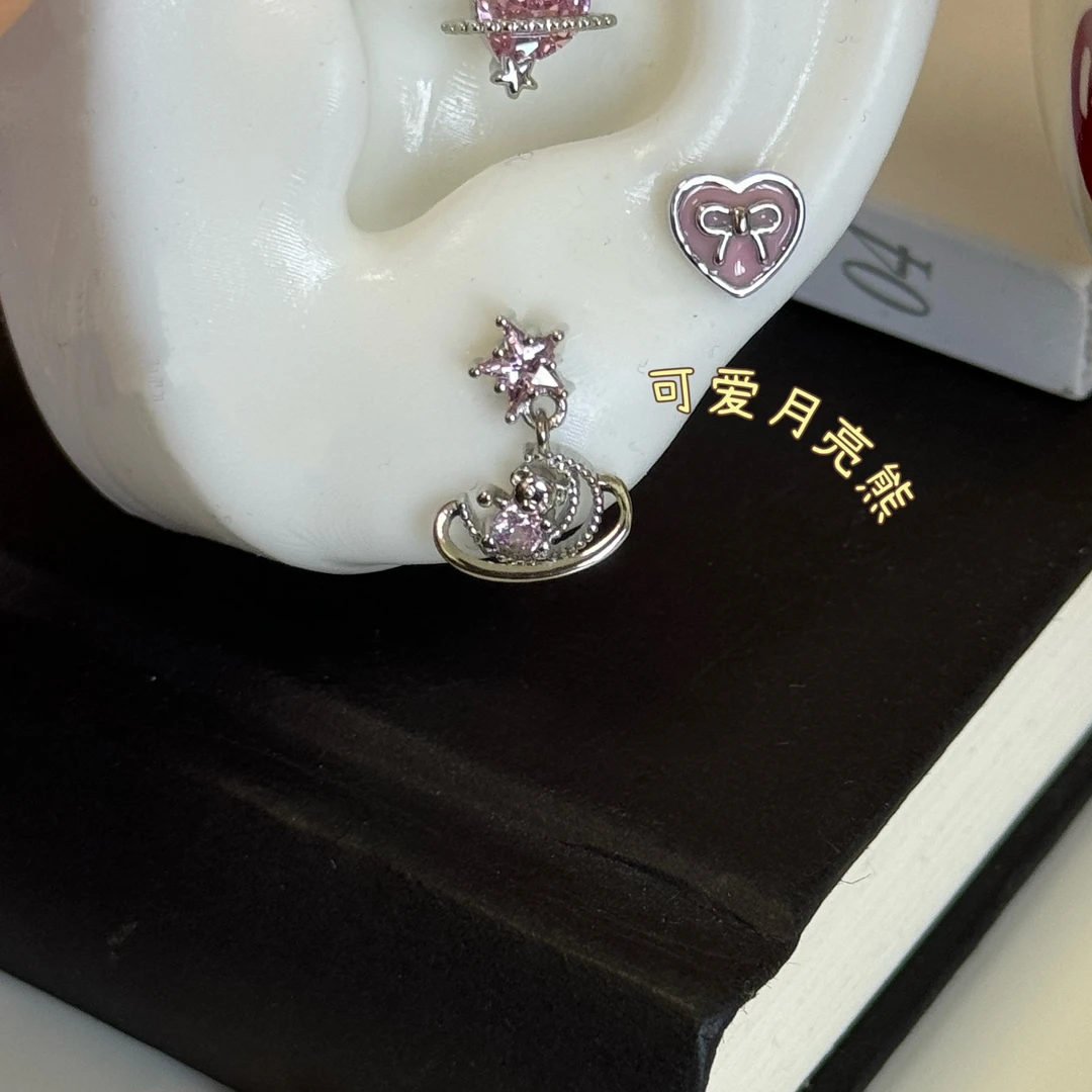 钛钢耳饰 可选杆长杆粗 可爱熊 钛钢螺丝拧耳骨钉精致俏皮熊