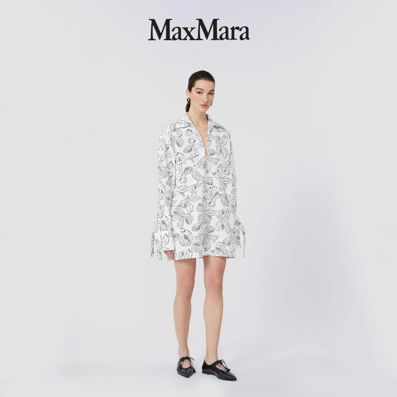 MaxMara 2025早秋新品女装印花棉质衬衫连衣裙1226025106