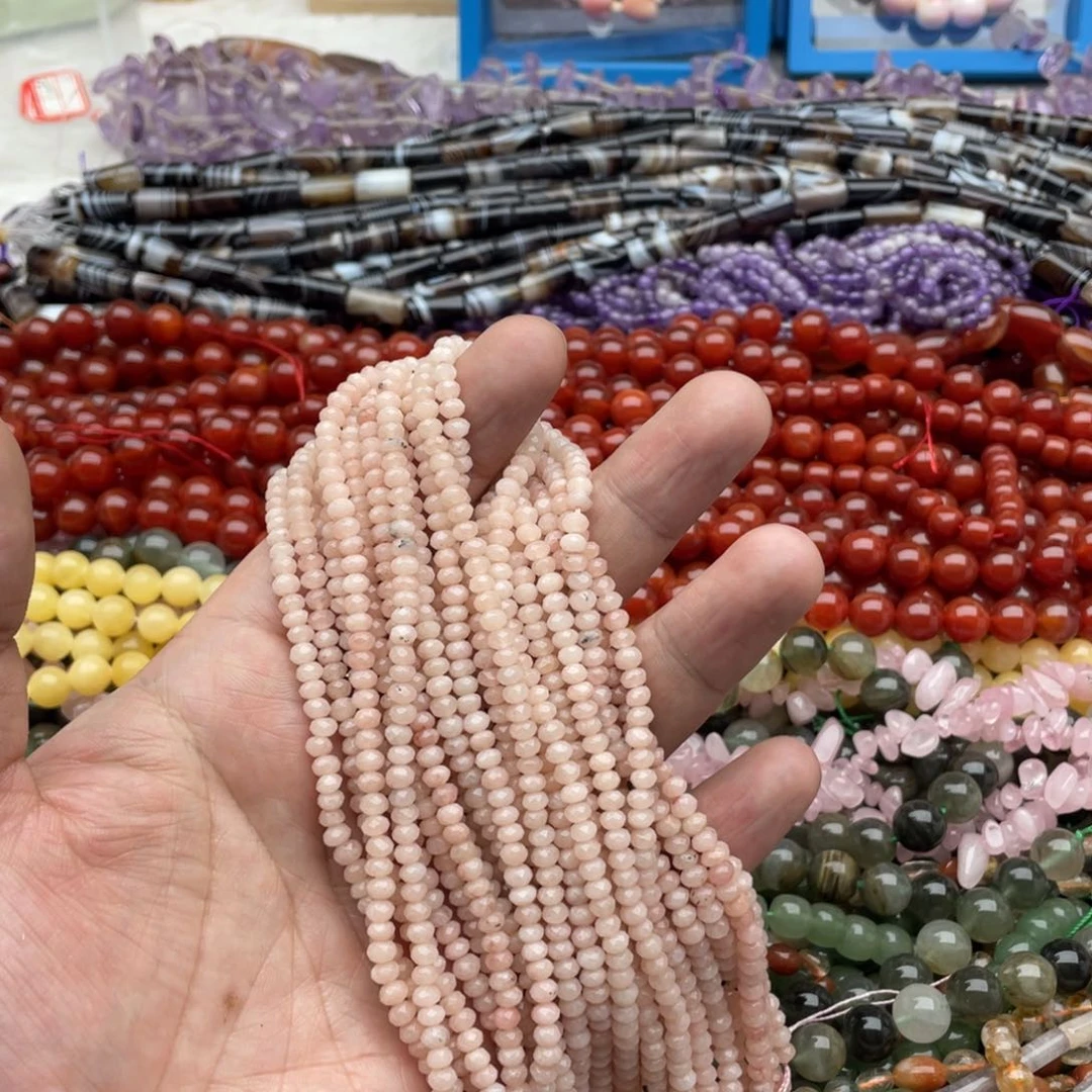 玛瑙/玉髓珠宝半成品未镶嵌三条装4mm粉东临切面算盘