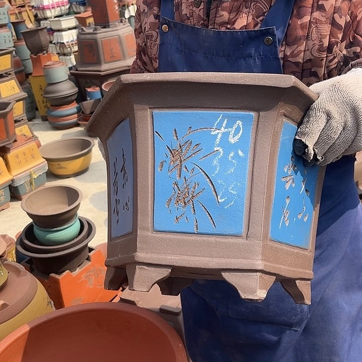 紫砂紫砂花盆和小