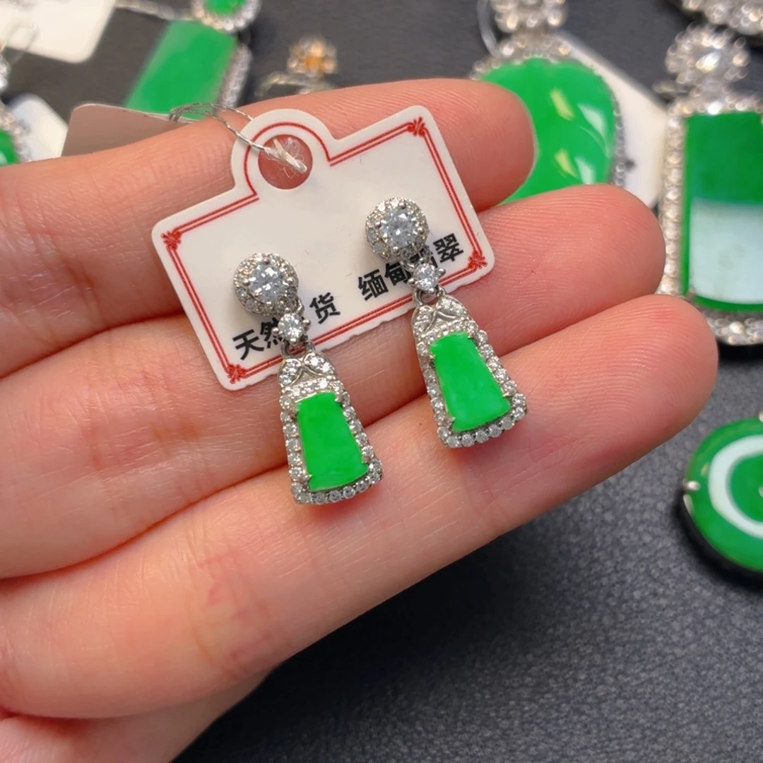 翡翠银S925镶嵌吊坠(不含链)耳坠