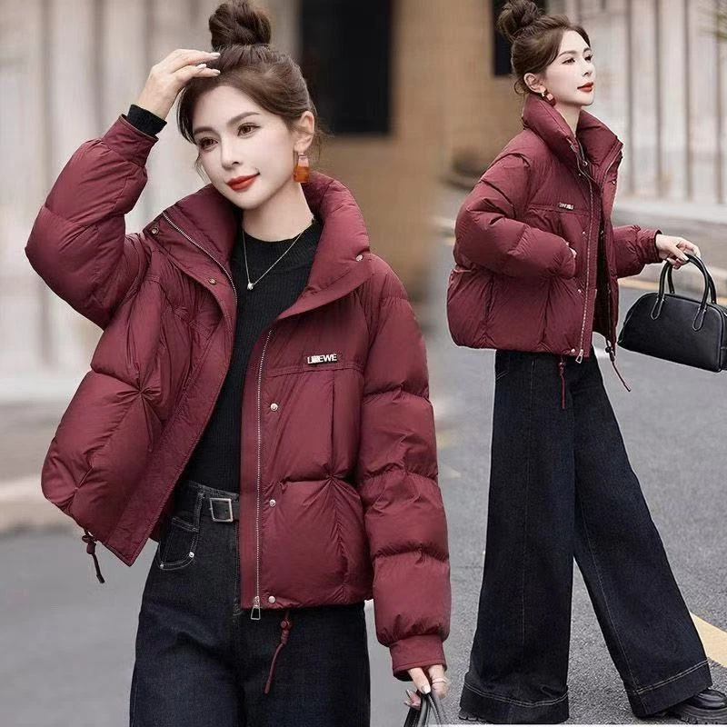 服女短款2025新款安可拉红时尚立领棉袄时尚洋气棉衣面包服