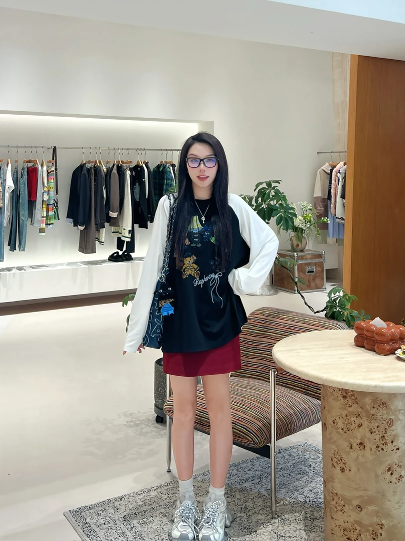 RAPHOTOS 设计师品牌 小众新款 转圈圈蝴蝶结星星印花彩点长袖T恤