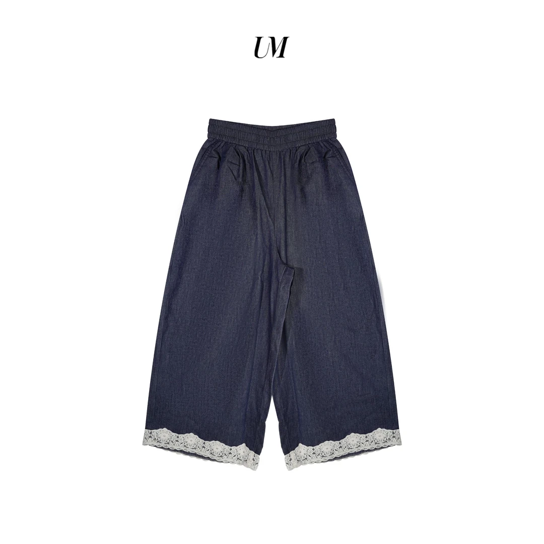 【U.M】叙事钩花花边凉感牛仔直筒裤显瘦透气