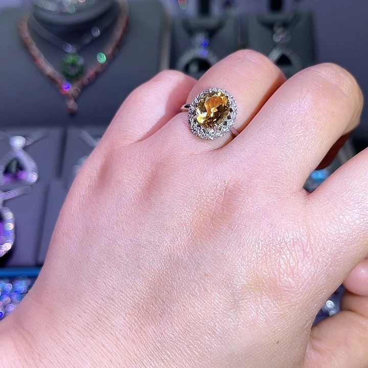 黄晶戒指银S925镶嵌戒指