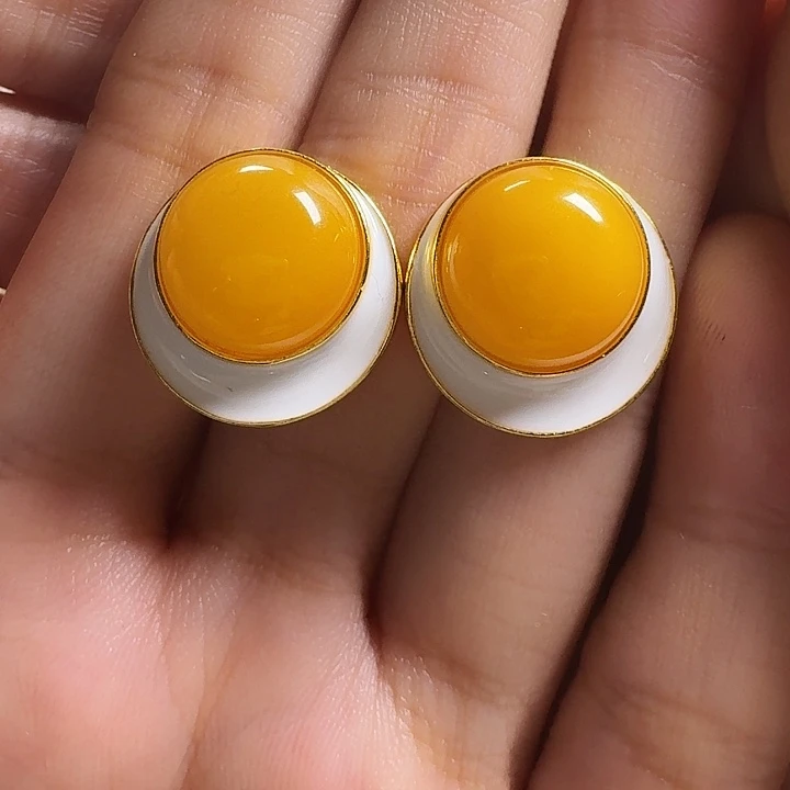 蜜蜡银S925镶嵌耳饰耳钉