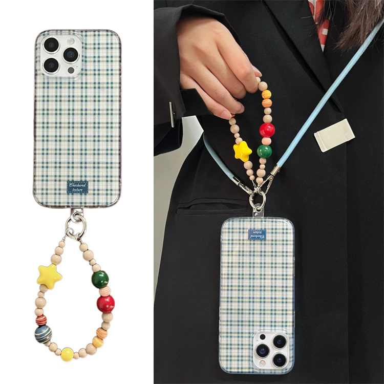 高级透绿格纹手链适用iPhone16promax手机壳苹果15pro防摔14pro新