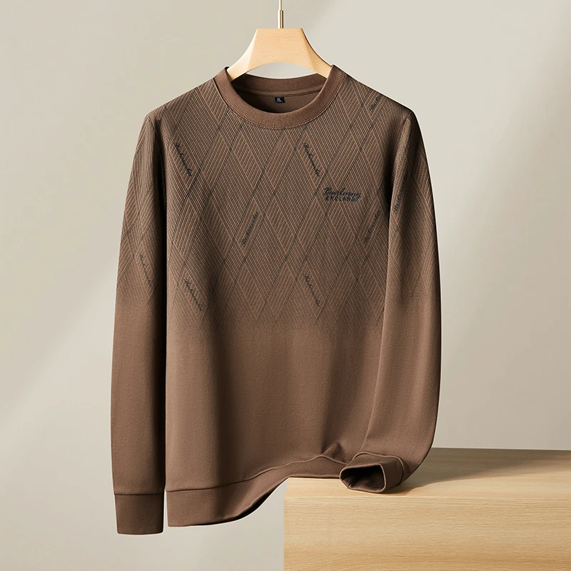 泰维肯戈高端圆领长袖卫衣男春秋季宽松休闲T恤中年套头打底衫