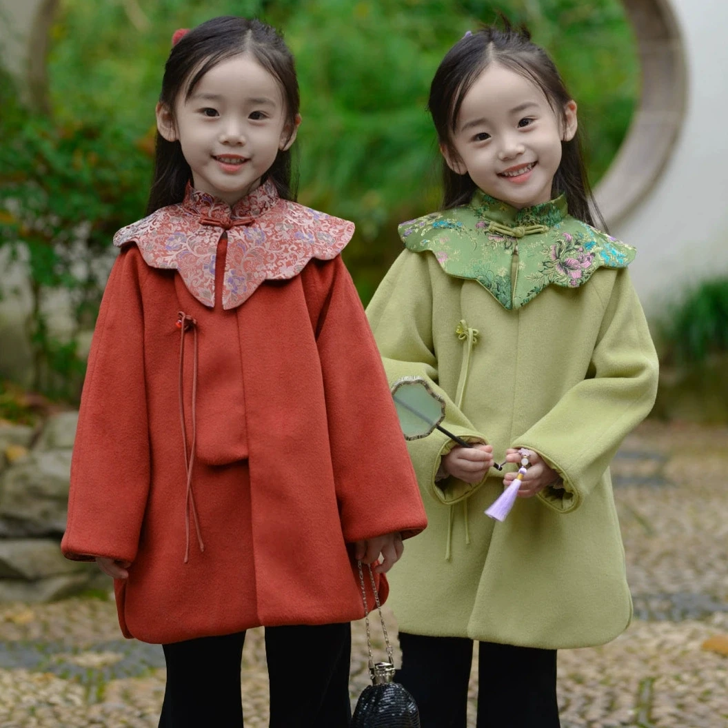 女童喜庆棉衣冬季加厚改良唐装宝宝冬装保暖外套女童对襟棉服套装