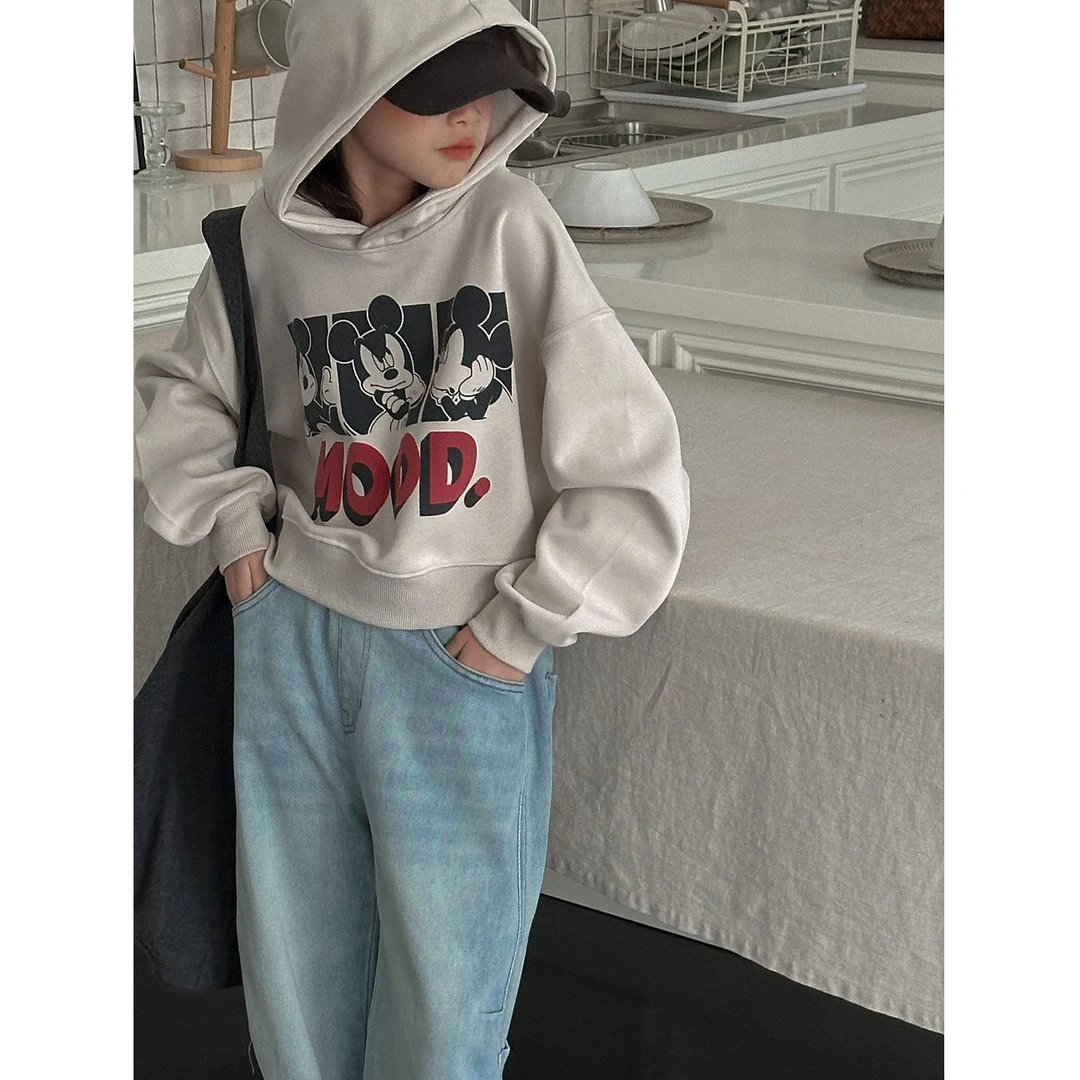 K25829女童秋冬装连帽卫衣2025新款儿童长袖上衣加绒加厚短款衣服