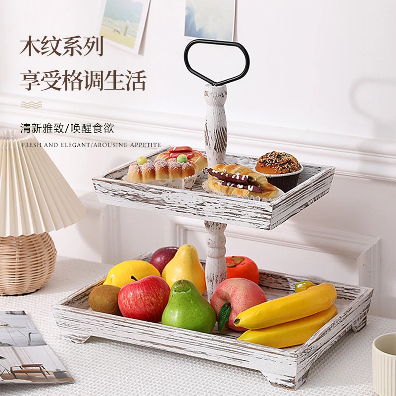 台双层托盘蛋糕盘木制森系装饰展示架托盘木质实木道具三层甜品架