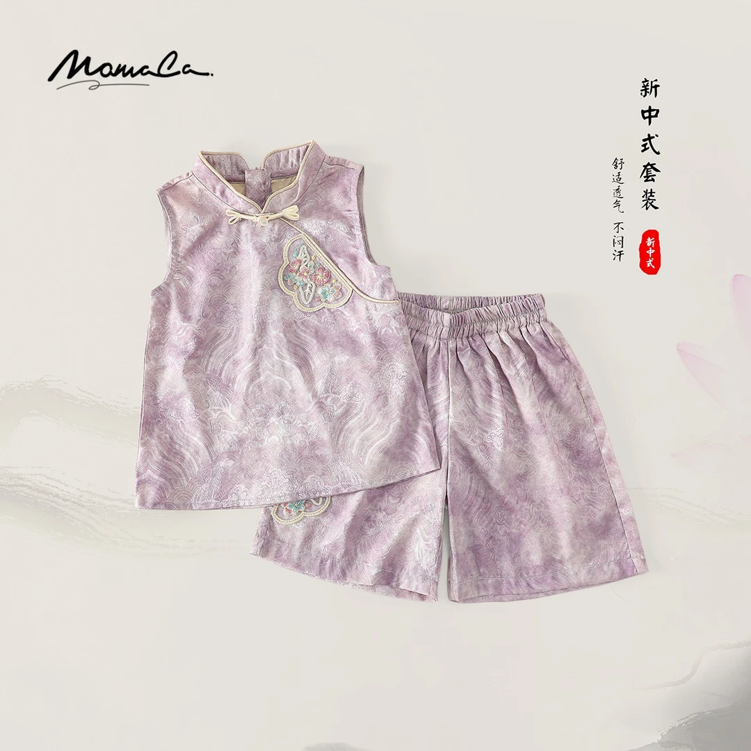 MOMOCO新款无袖双层纯色新中式装套薄款夏季两件套77630578043