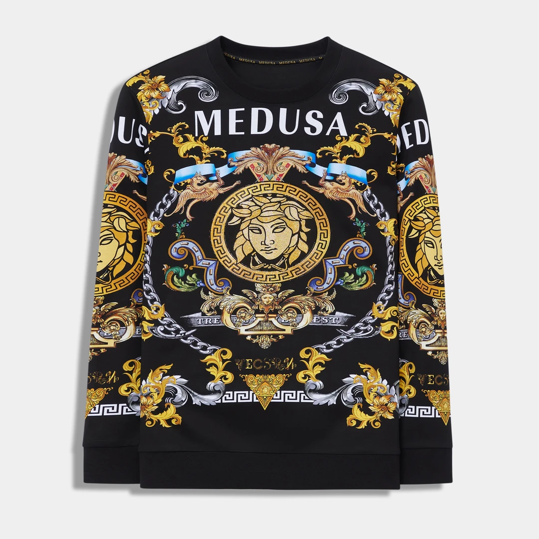 MeduSa/美杜莎卫衣男秋冬新款男士圆领印花烫钻休闲长袖上衣24155