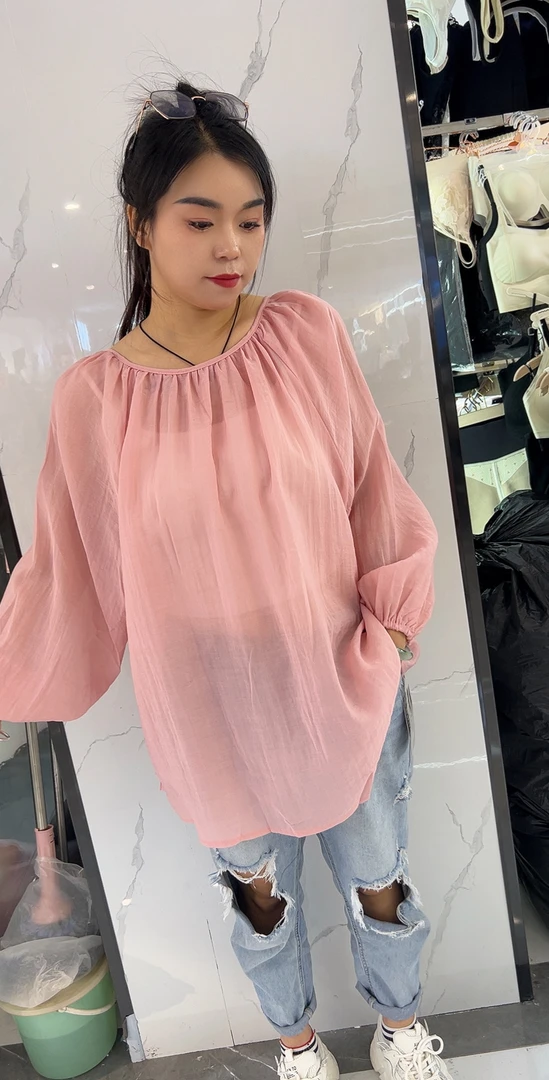 夏季系带长袖宽松型薄款百搭衬衫韩版娃娃衫甜美上衣褶皱时尚