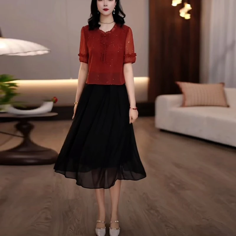 夏季复古名媛修身减龄时尚优雅显瘦极简风轻奢洋气假两件连衣裙