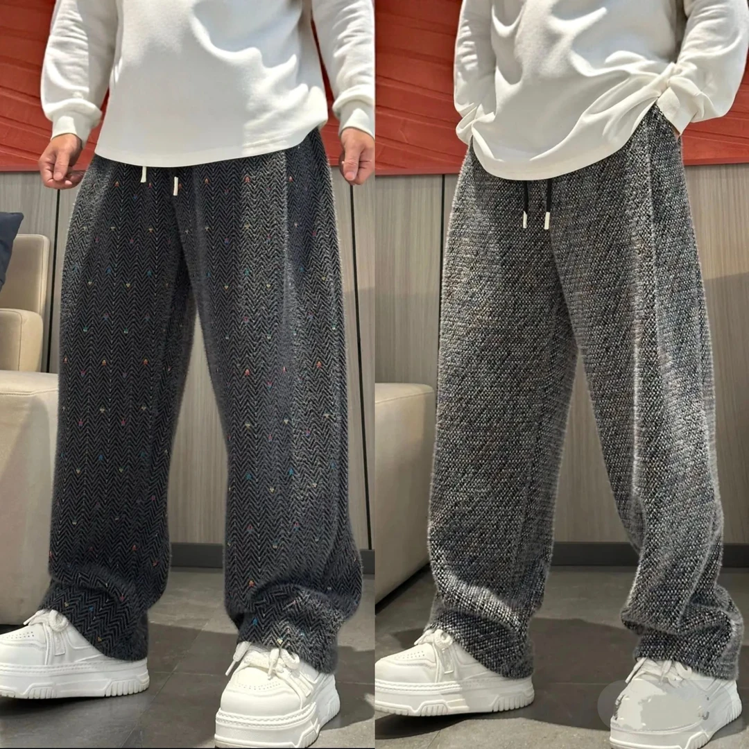 秋冬新款潮牌加厚绒面直筒休闲裤男士高级感宽松舒适时尚保暖卫裤