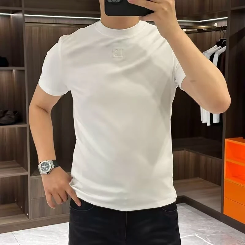 2025年夏季新款男士简约半袖内搭修身时尚百搭短袖打底衫T恤上衣