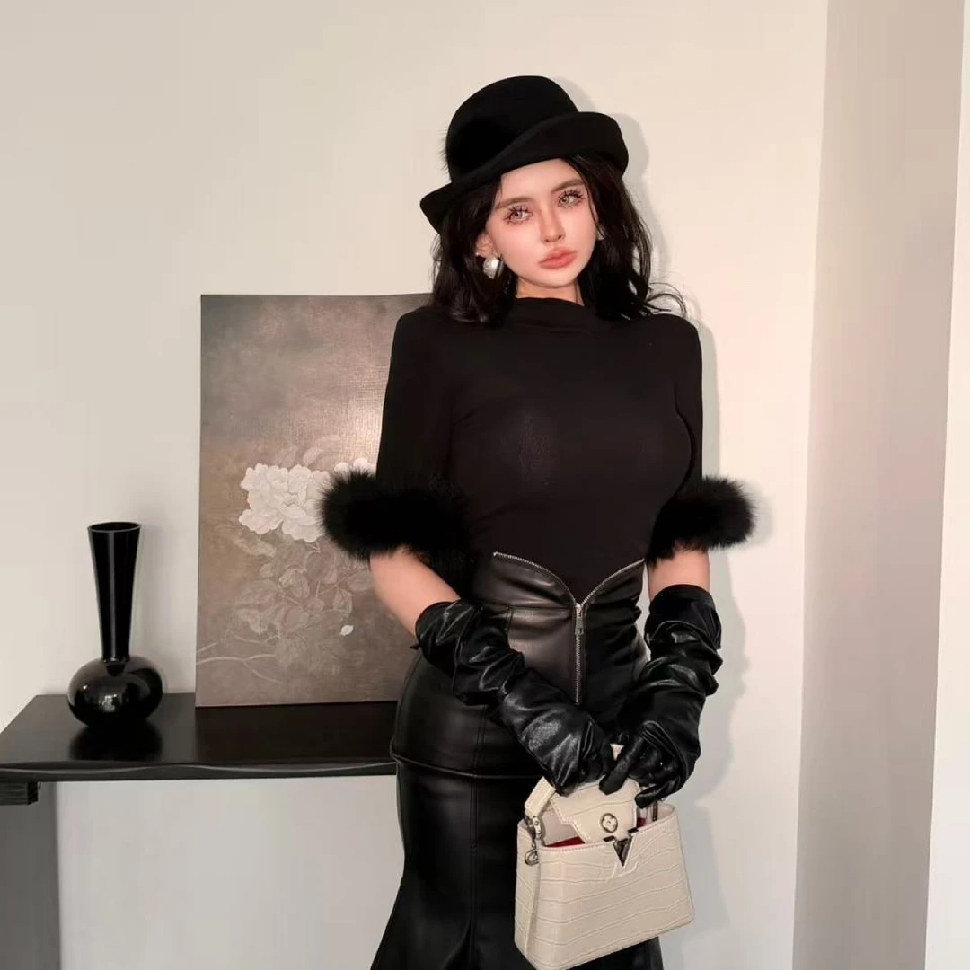 【气质御姐】 原创设计小恶魔面料真毛小衫