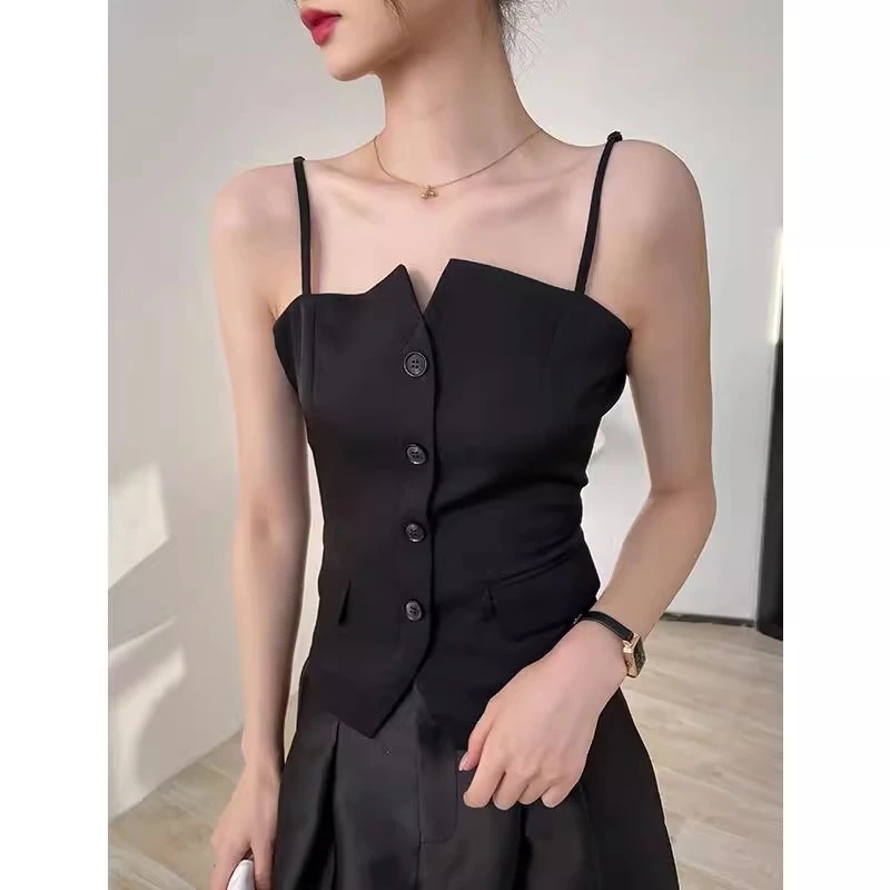 黑色马甲背心女春夏季洋气西装内搭吊带无袖短款上衣外穿2025新款