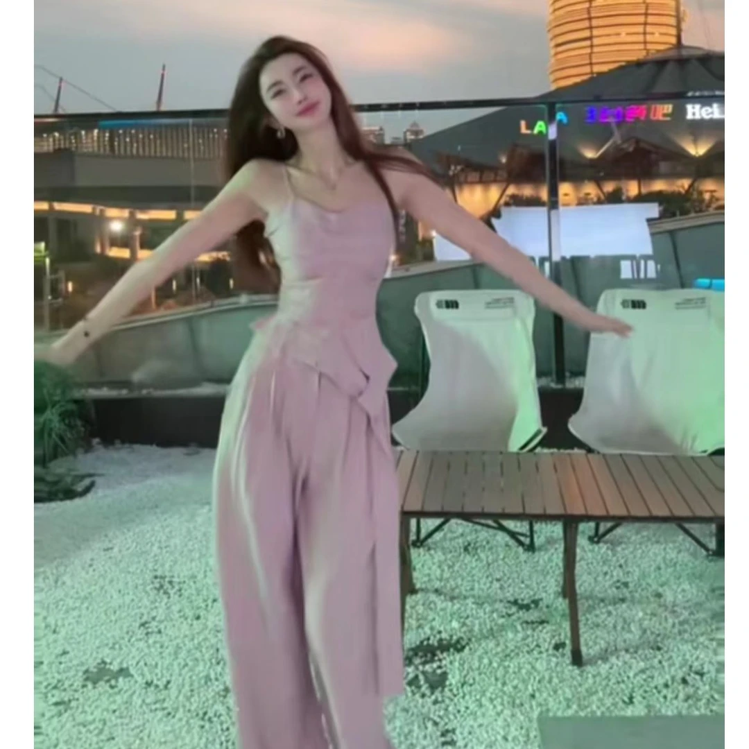 婉君【银色星河裤子】高级感气质烫钻阔腿中式裤子LWJ24B2TZ1232