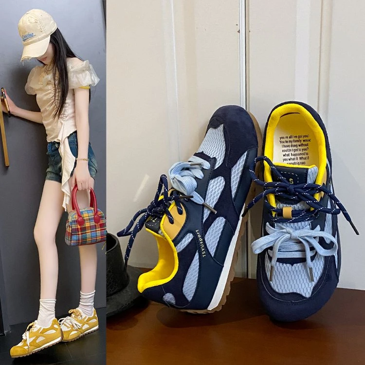 德训女鞋爆款复古网面透气德训鞋女2025夏季新款百搭休闲平底轻便