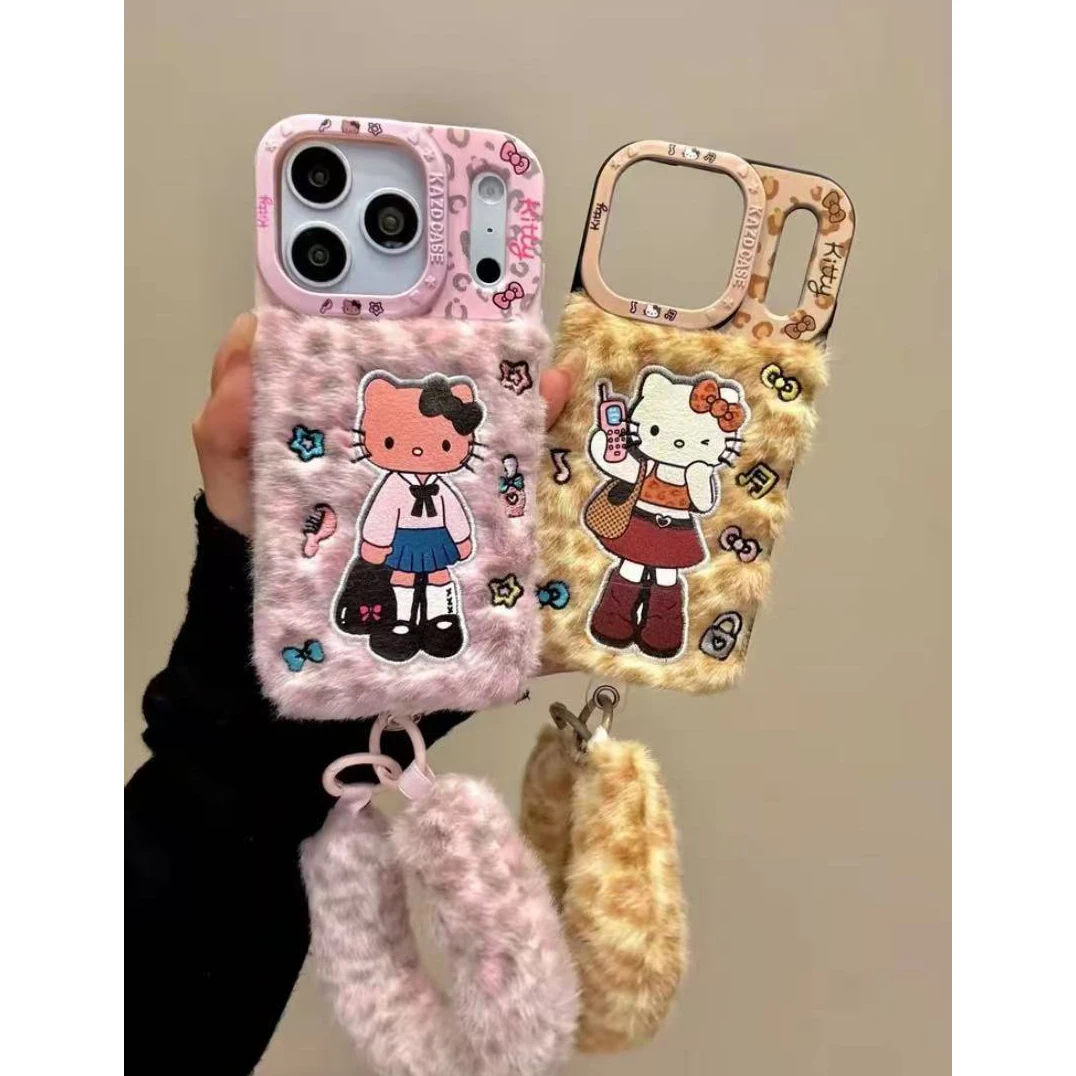 时尚毛绒可爱长腿KT适用iphone17promax苹果16手机壳毛茸茸15女14