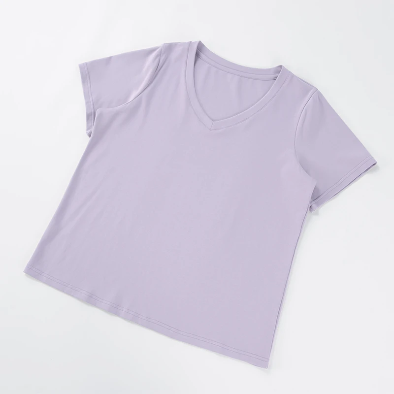酒窝桃子大码基础V领T恤兰精莫代尔混纺显瘦遮肉宽松短袖透气夏季