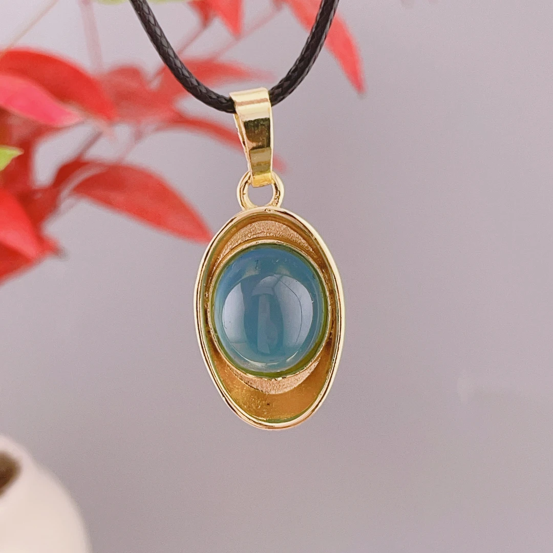 正品玛瑙玉髓吊坠冰兰玉石铜钱元宝项坠中国风复古女款项链F635