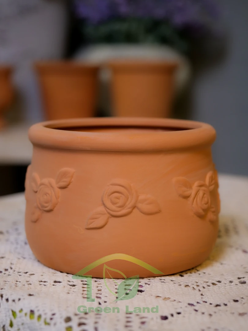 红陶注浆玫瑰小圆罐