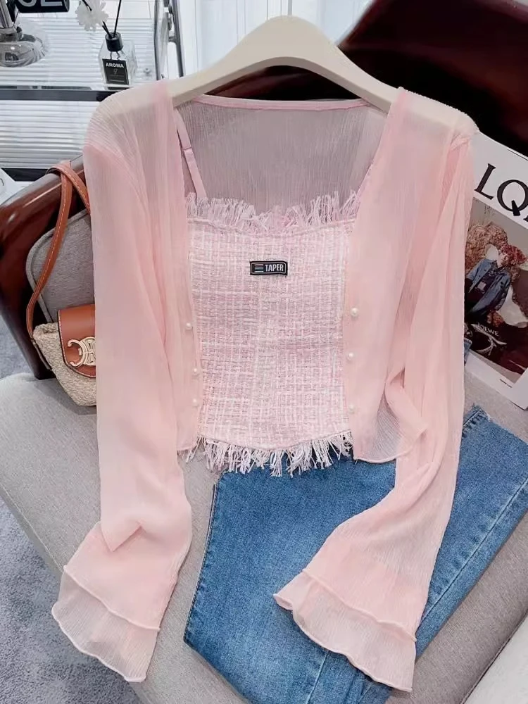 雪纺冰丝防晒空调衫女夏季新款透气薄款百搭时尚减龄开衫外套上衣