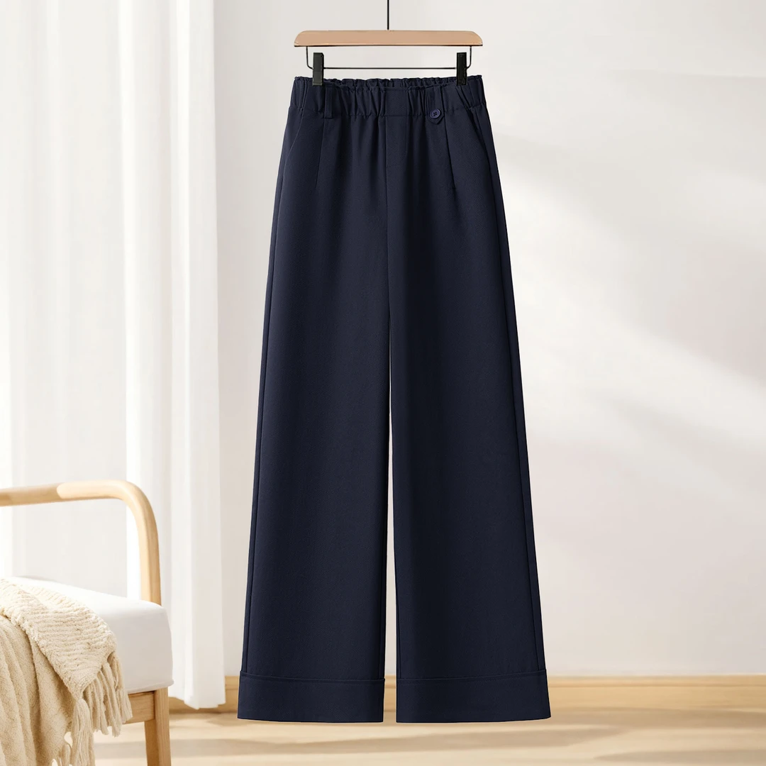时尚花苞腰阔腿裤女秋季2025新款高腰宽松九分垂坠感休闲直筒裤子