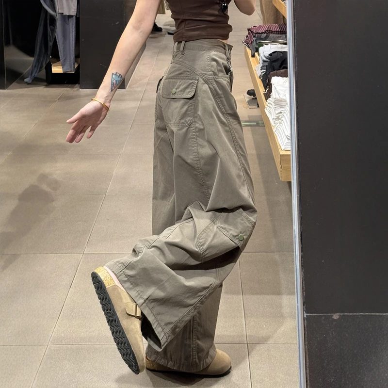 美式军绿色工装弯刀裤女酷飒风秋季设计感阔腿休闲镰刀裤