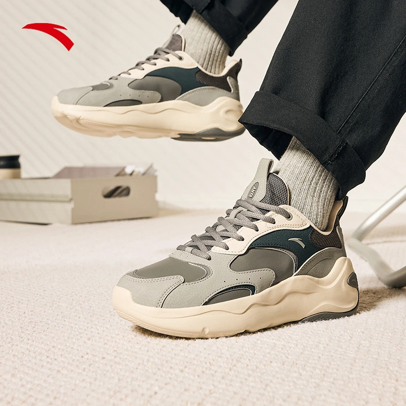 安踏引力革面款老爹鞋女鞋秋季皮面防泼水软底时尚百搭运动休闲鞋