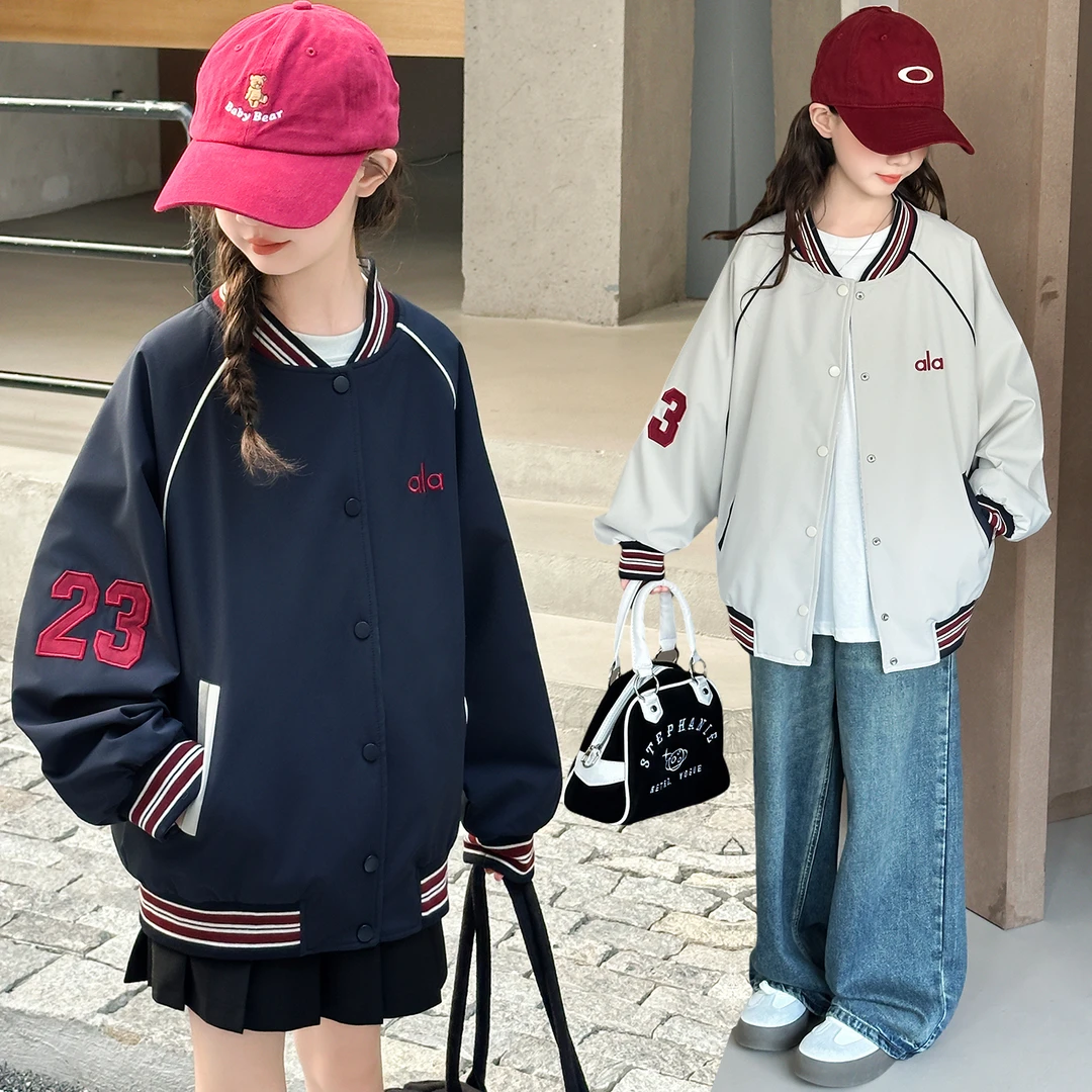 女童秋装外套时尚女大童学生美式棒球领春秋运动休闲宽松夹克上衣