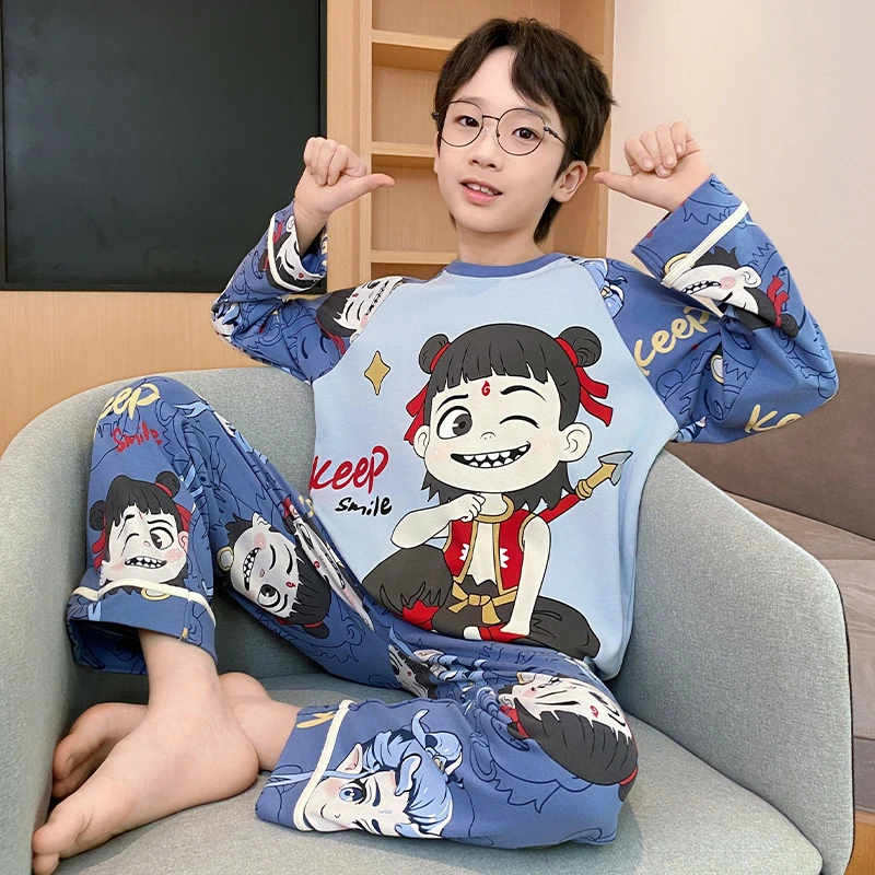 2025儿童春秋季男童纯棉长袖睡衣新款大童男孩卡通洋气休闲家居服