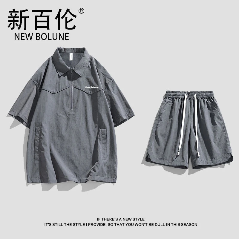 新百伦2025美潮流运动套装男女款夏季宽松百搭短袖短裤两件套装
