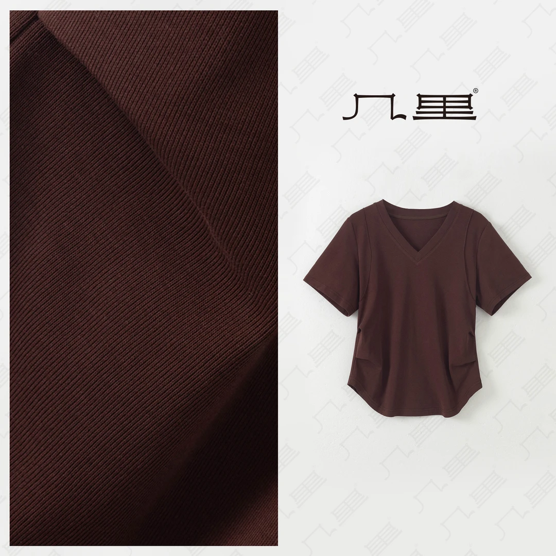 几里与麻【收腰显瘦】设计感修身V领短袖T恤 衣长54 胸围88 2040269