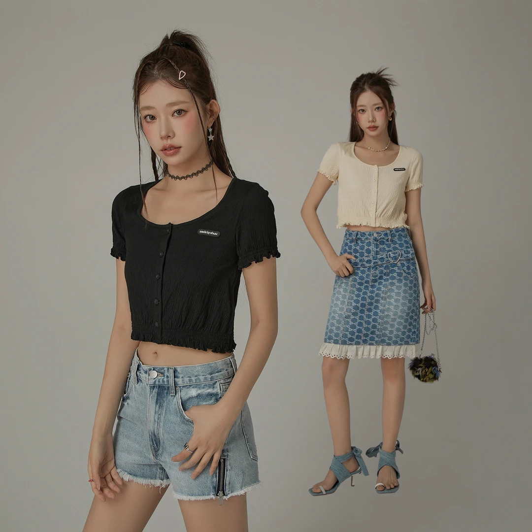 F001【金拐子专属】CHUU小香风小众木耳边开衫短款减龄外套-F
