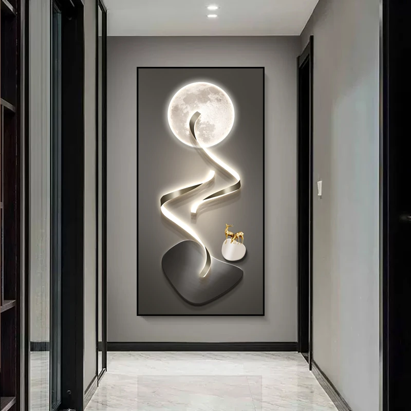 入户玄关装饰画竖画现代简约轻奢北欧客厅奶油风晶瓷挂画走廊过道