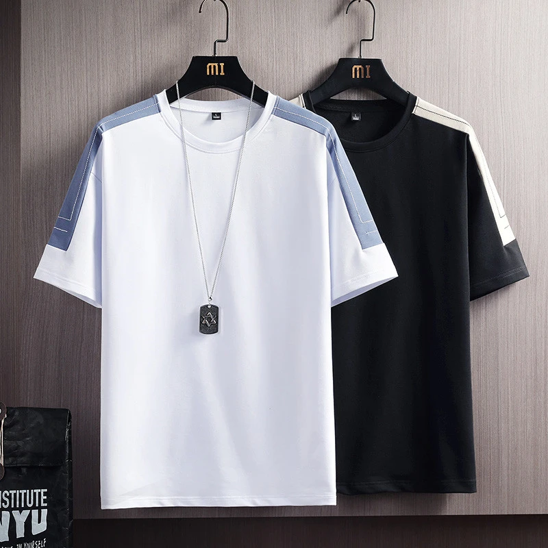 夏季男士纯棉短袖T恤2023新款夏天学生港风大码宽松潮流男装上衣