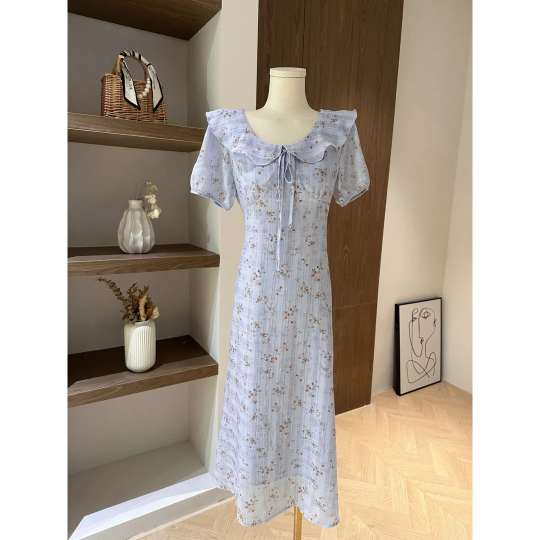 【紫铃兰】碎花荷叶领连衣裙2621