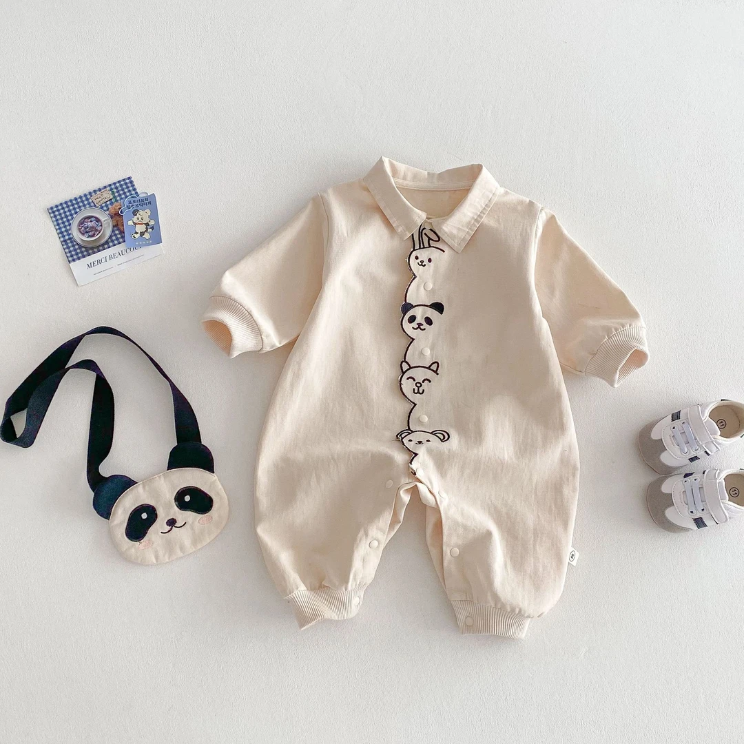 婴儿超萌连体衣2025新款春季宝宝刺绣卡通哈衣新生儿周岁外出衣服