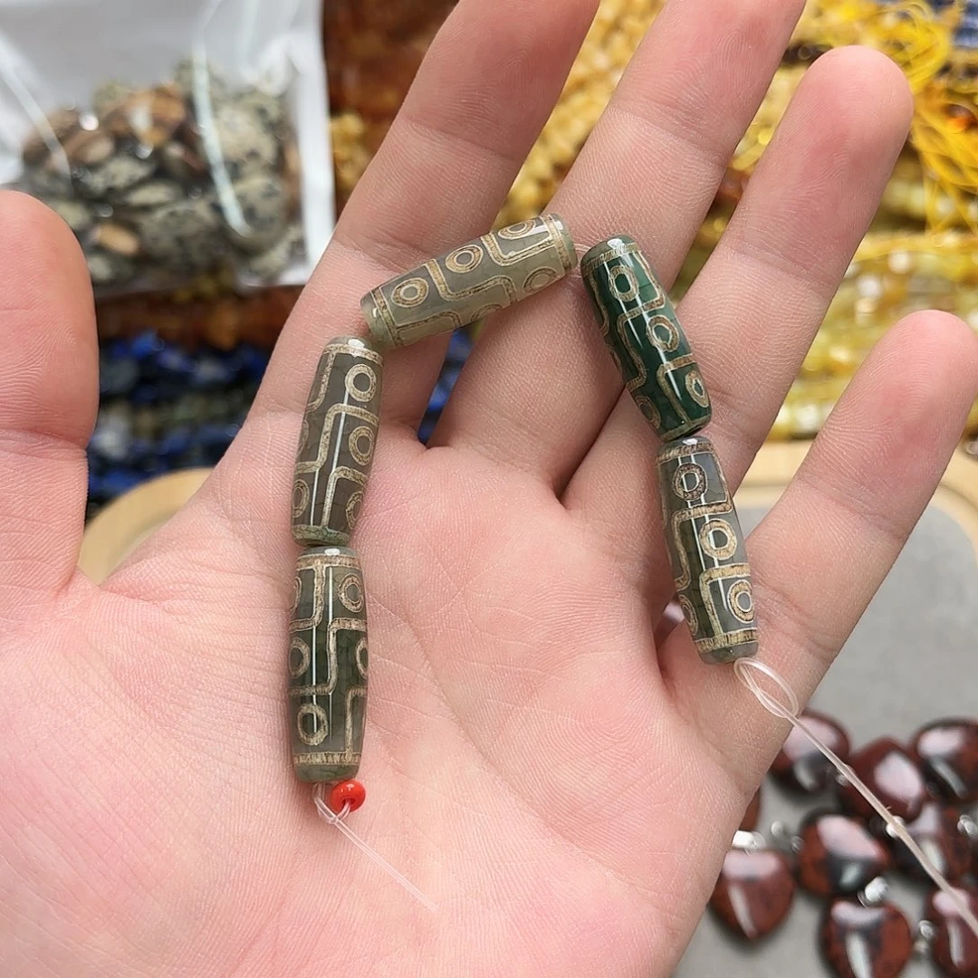 未镶嵌玛瑙/玉髓珠宝半成品10×30绿天天珠5颗
