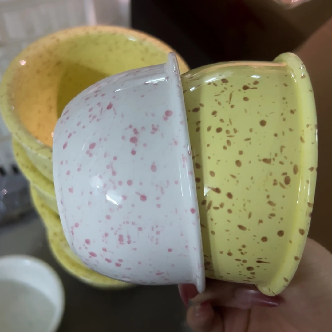 陶微瑕泼墨粉色加黄色米饭碗一组