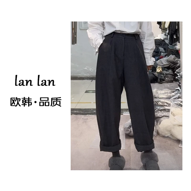 lanlan-冬上新【加绒加厚9分裤】5861韩版冬季新款高腰显瘦休闲裤
