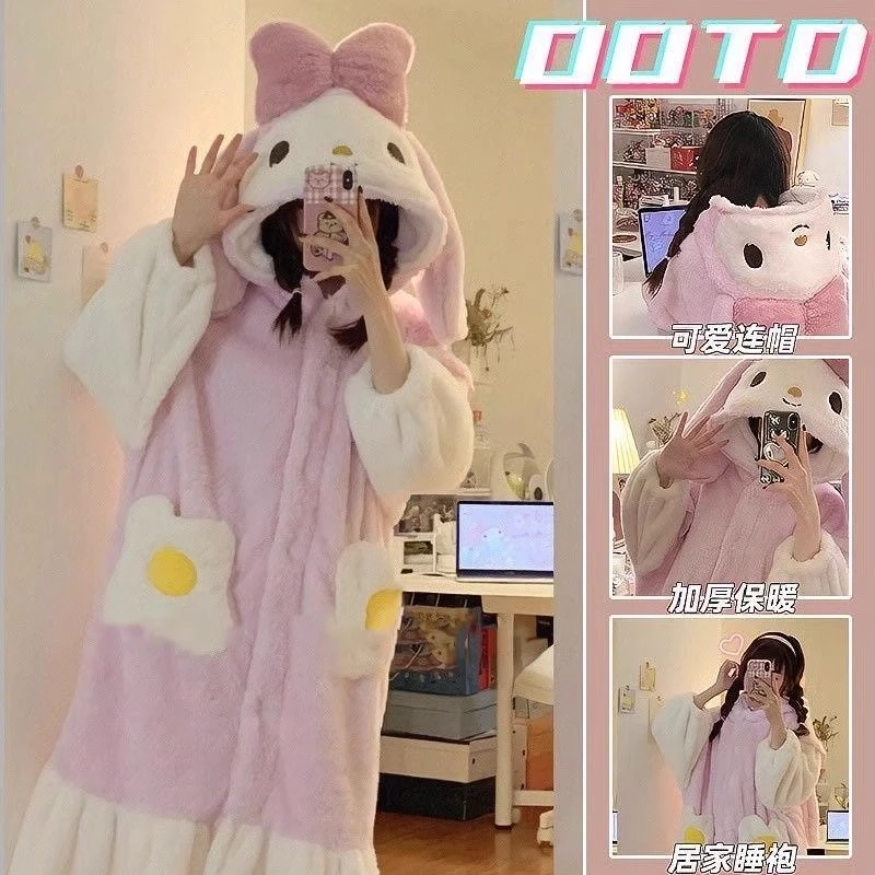 少女兔子珊瑚绒睡衣女秋冬季2025年新款美乐兔睡袍加厚睡裙可外穿