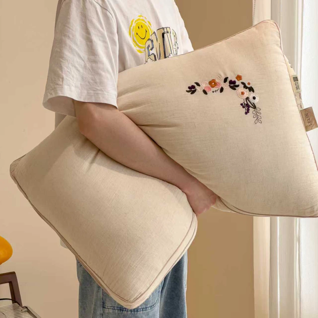 【西法雨露麻】新款棉麻枕头棉枕立体护颈枕芯柔软柔软成人家用枕