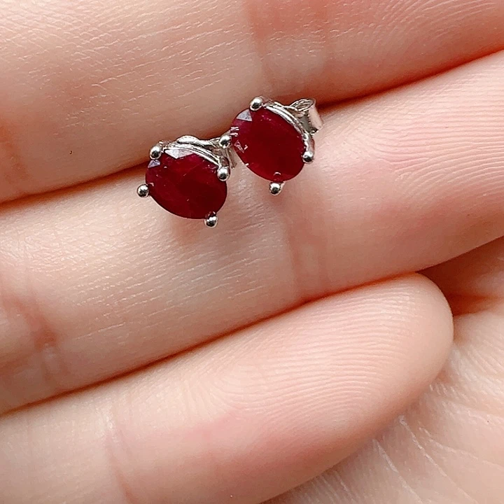 红宝石耳饰银S925镶嵌